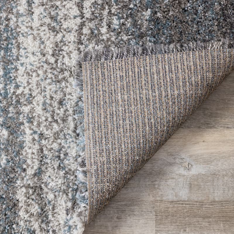 Miley Collection - Grey/Blue Distressed Stripes Rug