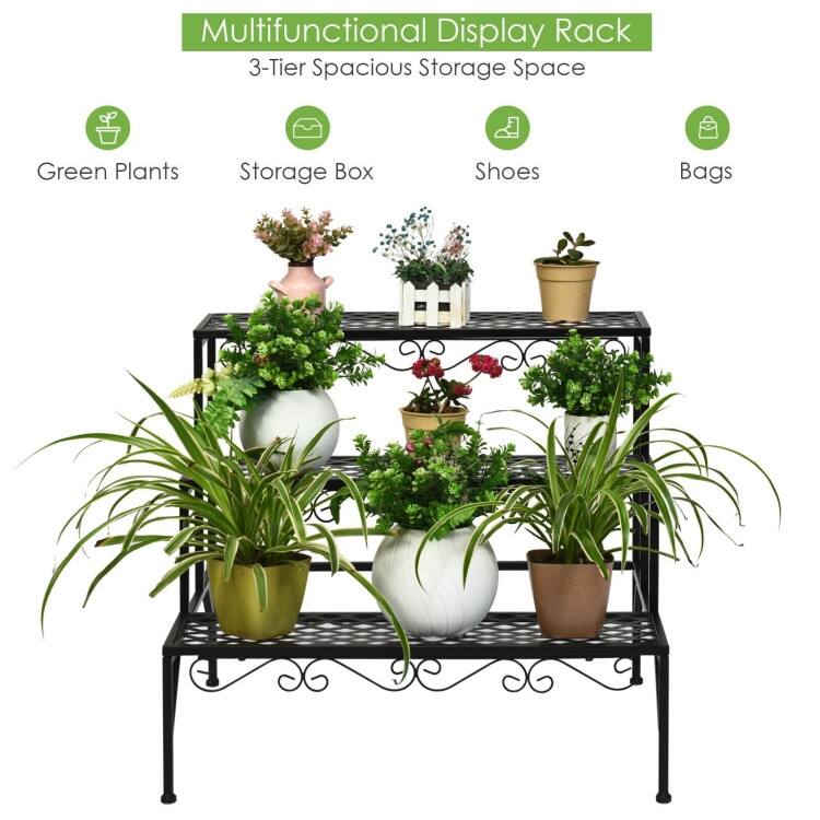 3 Tier Metal Plant Stand Ladder Design Indoor Outdoor Use - 27.5" x 24" x 24" (L x W x H)