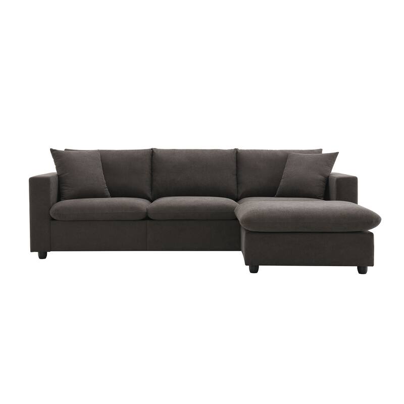 Modern Sectional Sofa, L-Shaped Couch Set with 2 Free pillows, 4-seat Polyester Fabric Sofa Couch with Convertible Ottoman