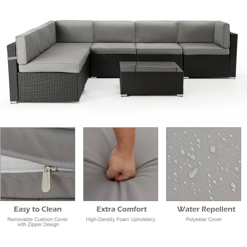 AECOJOY 7 Pieces Outdoor Sectional Sofa Wicker Rattan Conversation Set