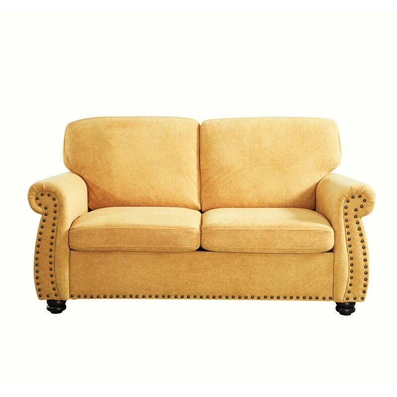 Velvet Loveseat, Upholstered 2 Seater Couch with High-Density Foam, Small Sofa Couch with Solid Wood Legs and Tufted Back