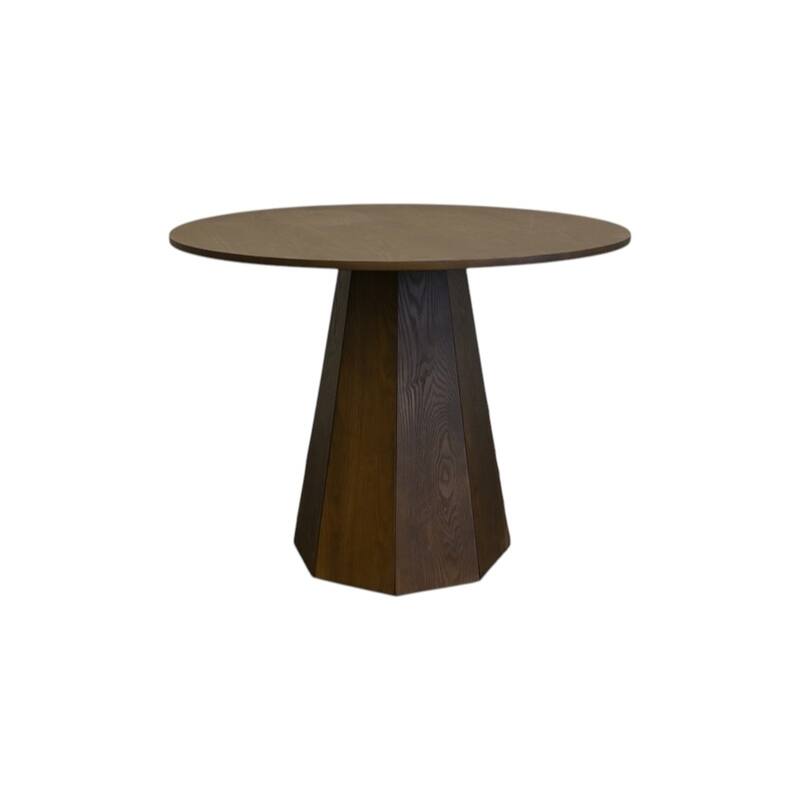 HomeRoots 39" Walnut Brown Wood Faceted Pedestal Round Top Dining Table - 39.40 in. x 29.50 in. x 39.40 in.