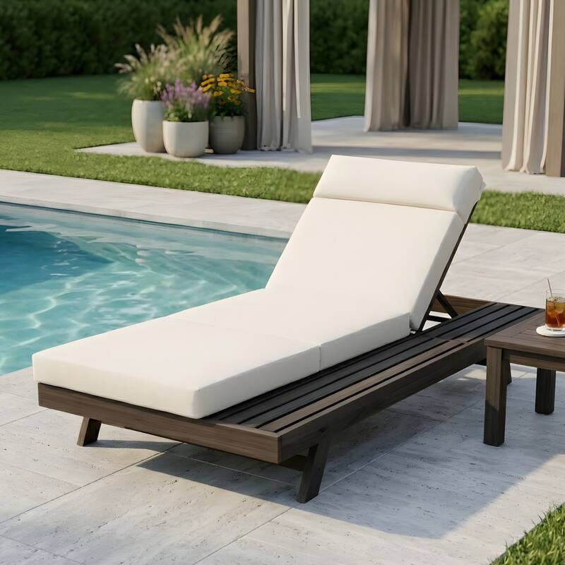 Outdoor Patio Lounge Chair, Adjustable Recliner with Headrest and Retractable Side Tray