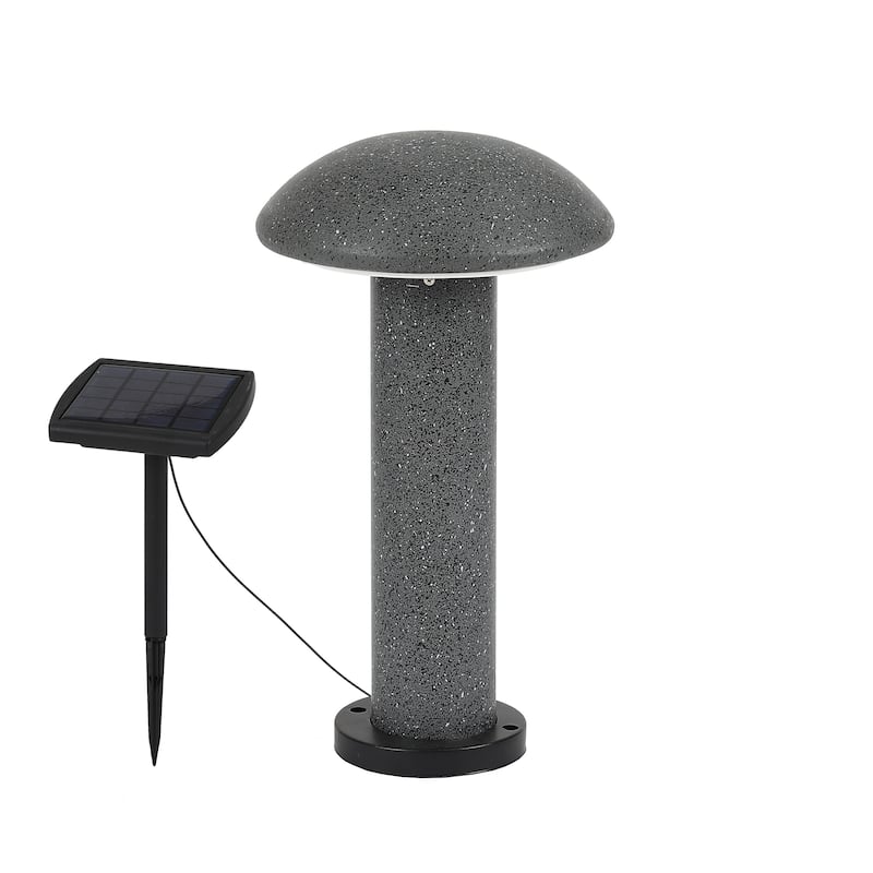 Speckled Grey Cement Mushroom-Top LED Solar Bollard Light