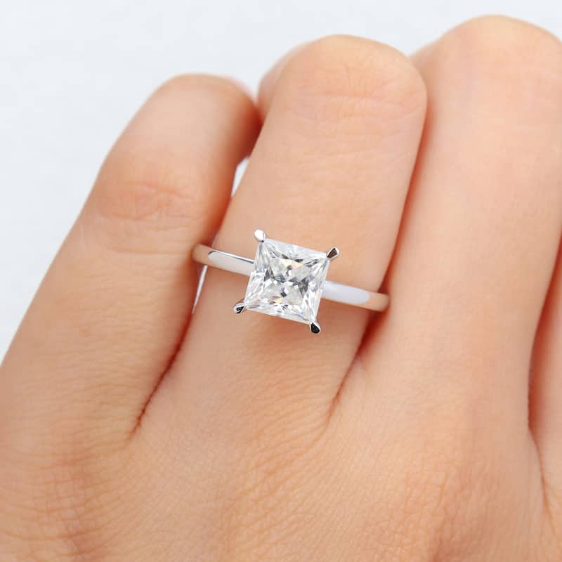 Miadora 2ct DEW Square-Cut Created Moissanite Solitaire Ring in Sterling Silver