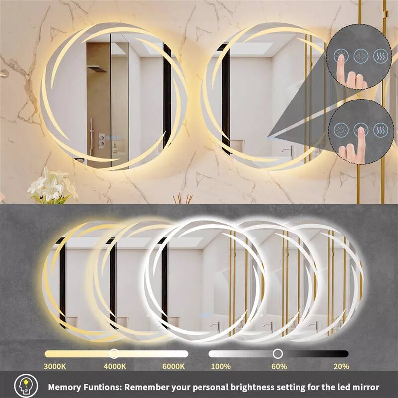 Unique LED Illuminated Round Bathroom Vanity Mirror Anti-Fog Dimmable