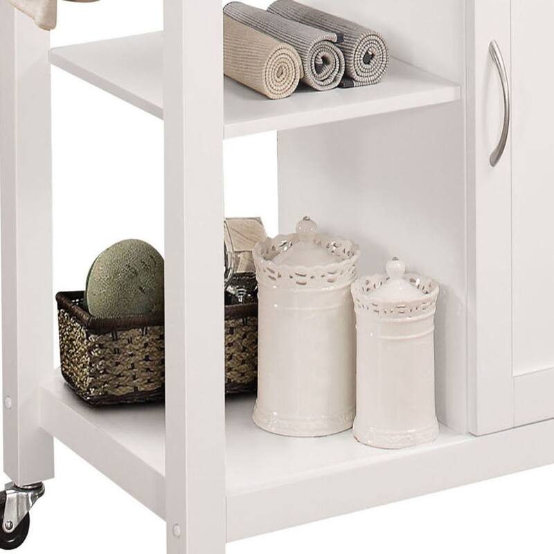 Kitchen Cart with Black Wooden Top, 1 Door, 1 Drawer, 2 Shelves, Stemware Rack & Towel Rack