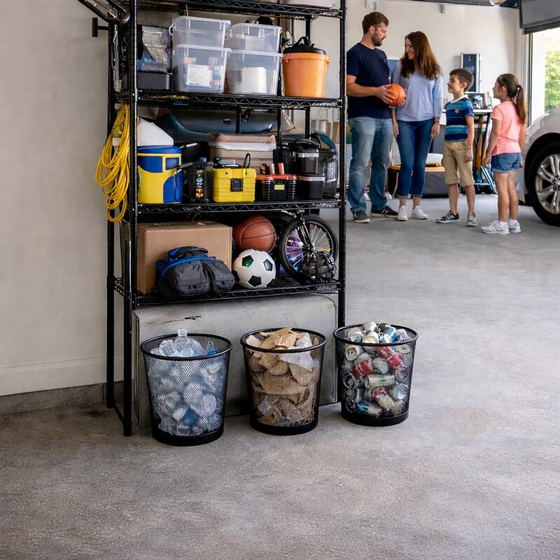 Creative Home 2.5 Gallon Black Steel Mesh Round Wastebasket