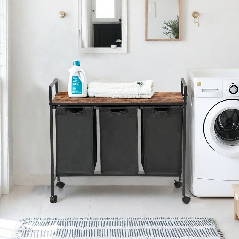 Homy Casa Laundry Hamper with Removable Fabric Bin & Wood Top