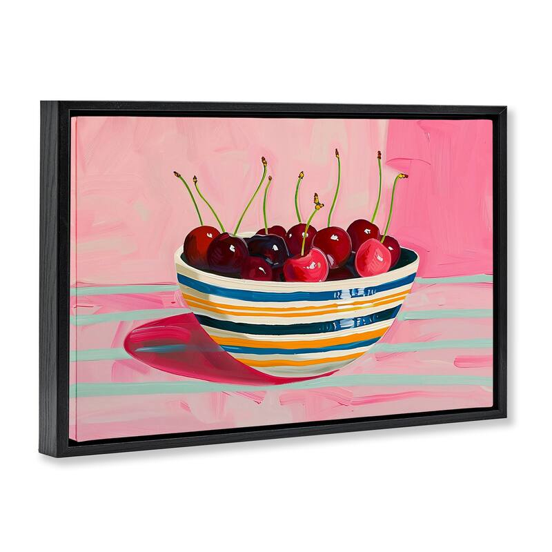 Stupell Bowl of Cherries on Pink Framed Floater Canvas Wall Art Design By Arlington Prints