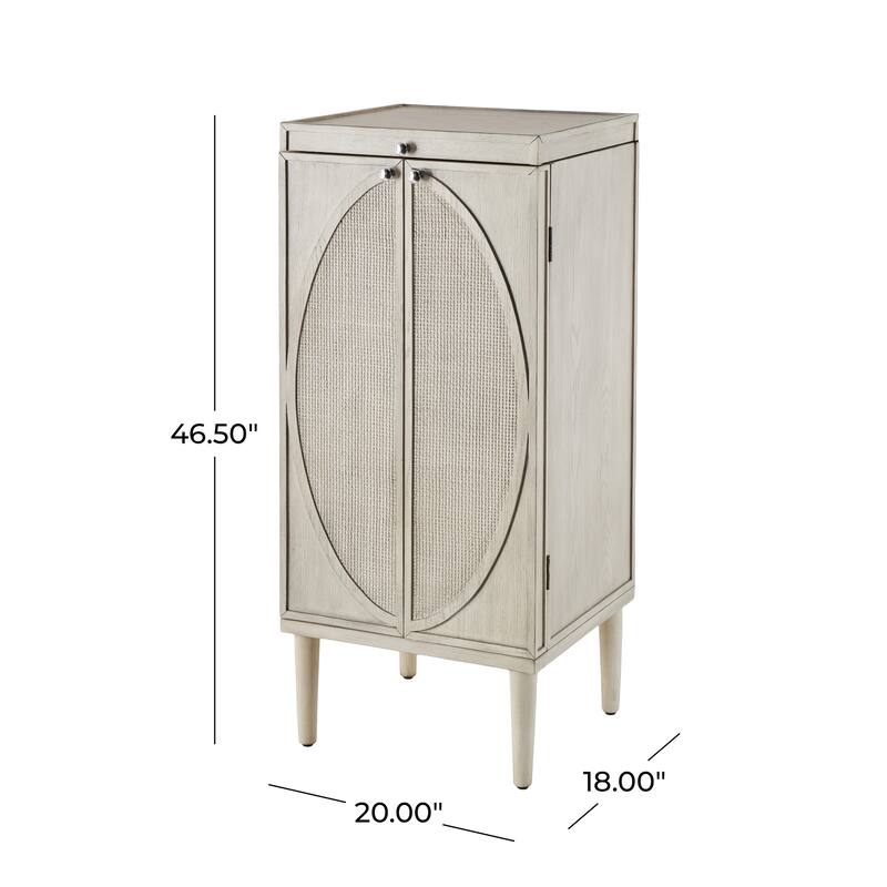 Wooden Geometric Oval Rattan Jewelry Cabinet with Mirrored Lift Top - Light Gray - Roche River Decor - 18"W x 20"L x 47"H