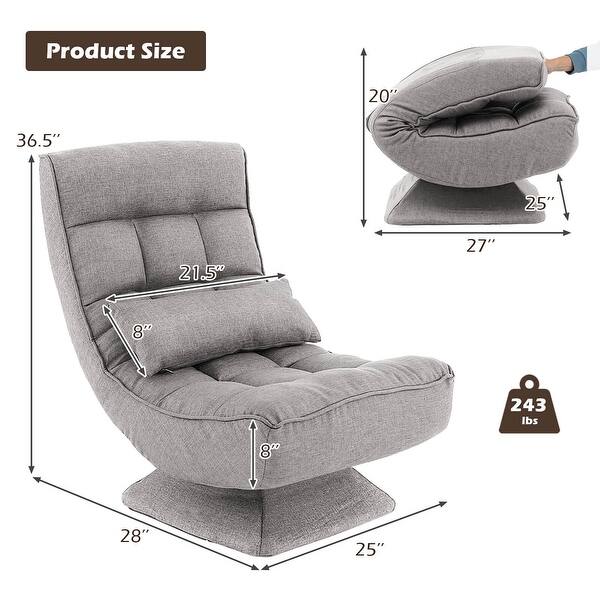 dimension image slide 1 of 4, Costway 360° Swivel Floor Chair 5-Level Adjustable Lazy Chair w/ - See Details