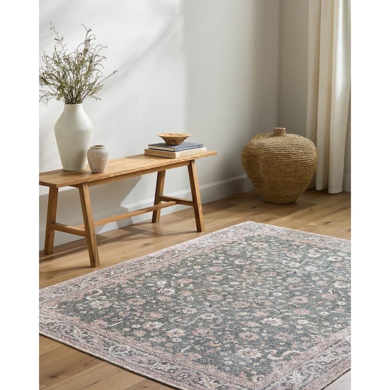 Livabliss Vinny Traditional Medallion Washable Area Rug - Sage - 5' 3" x 7'