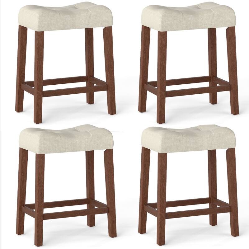 Gymax 24'' Saddle Bar Stools Set of 4 w/ Footrest Rubber Wood Frame - Counter Height - Brown - Set of 4
