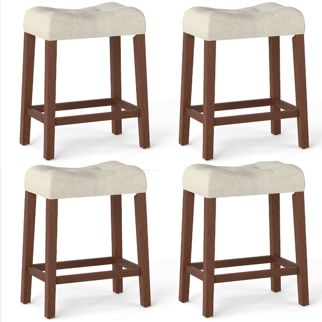 Gymax 24'' Saddle Bar Stools Set of 4 w/ Footrest Rubber Wood Frame