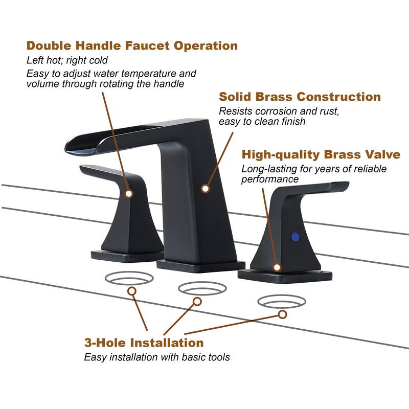 8 in. Widespread 2-Handle Waterfall Spout Bathroom Faucet
