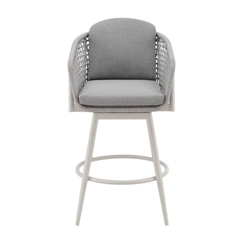 HomeRoots 40" Light Gray Metal Swivel Outdoor Counter Height Bar chair with Footrest