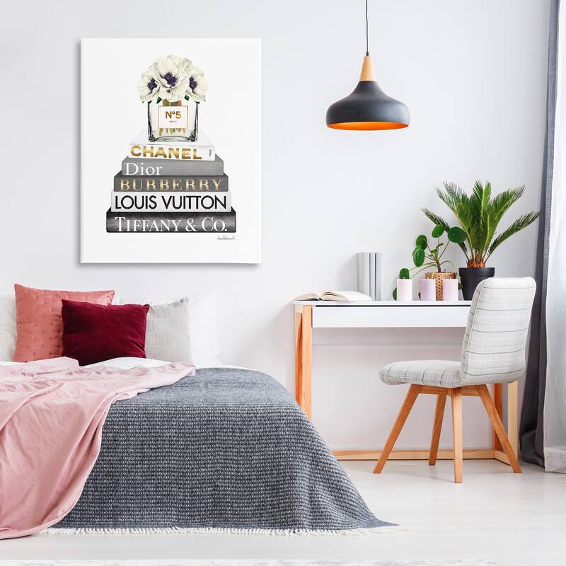 Stupell Blooming White Floral Display on Glam Designer Bookstack Canvas Wall Art - Multi-Color