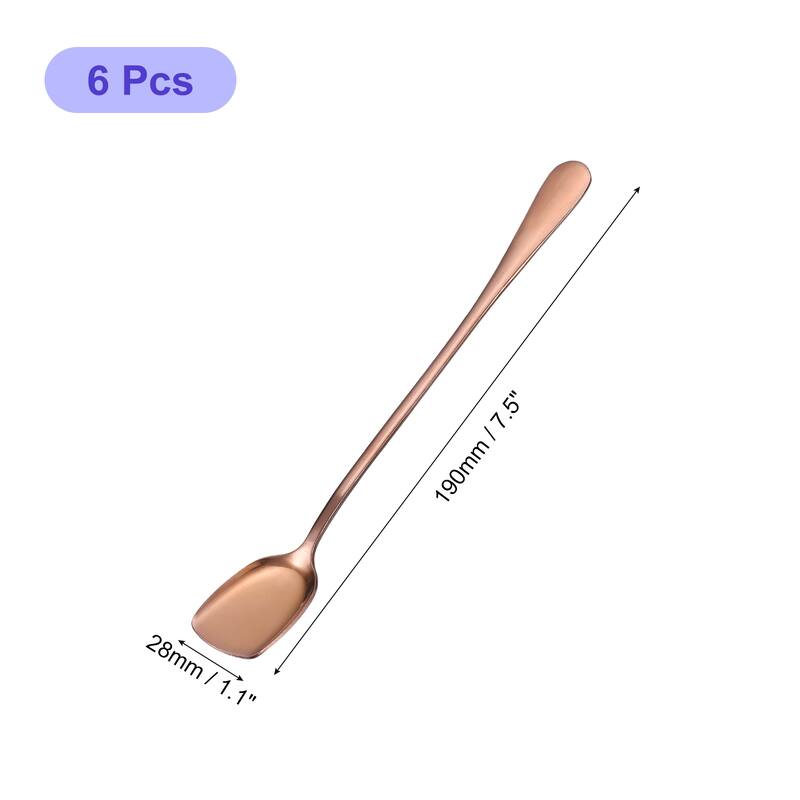 6 Pack Stainless Steel Ice Cream Spoons, 7.5-Inch Yogurt Spoons - Rose Gold
