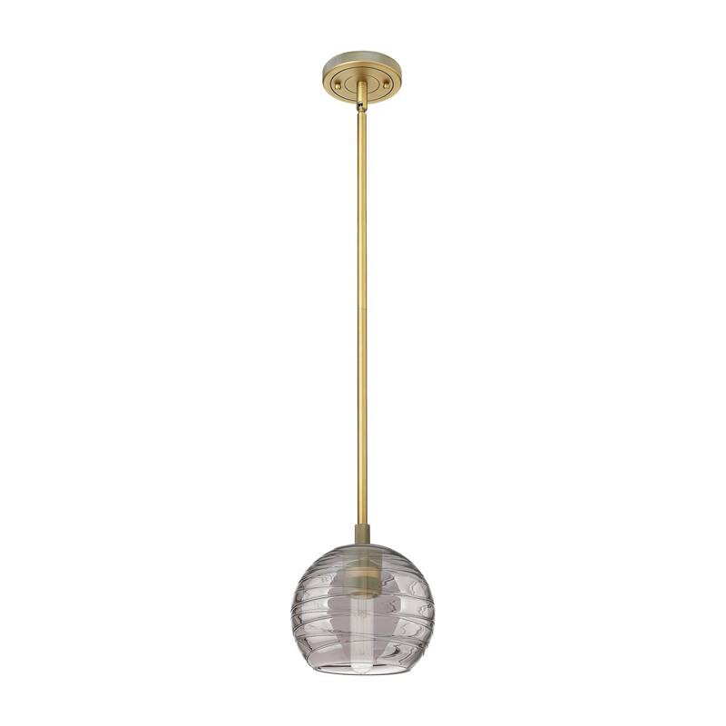 Innovations Lighting 434-1S-8-6 Crown Point Pendant Crown Point 6" - Brushed Brass / Light Smoke Deco Swirl