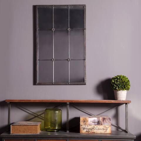 Rustic Brown Metal Frame Windowpane Accent Wall Mirror - 37.75" H x 23.8" W x 1" D