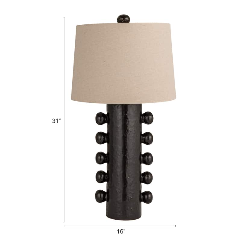 Stoneware Table Lamp with Raised Dots and Linen Shade, Black - 16.0"L x 16.0"W x 31.0"H