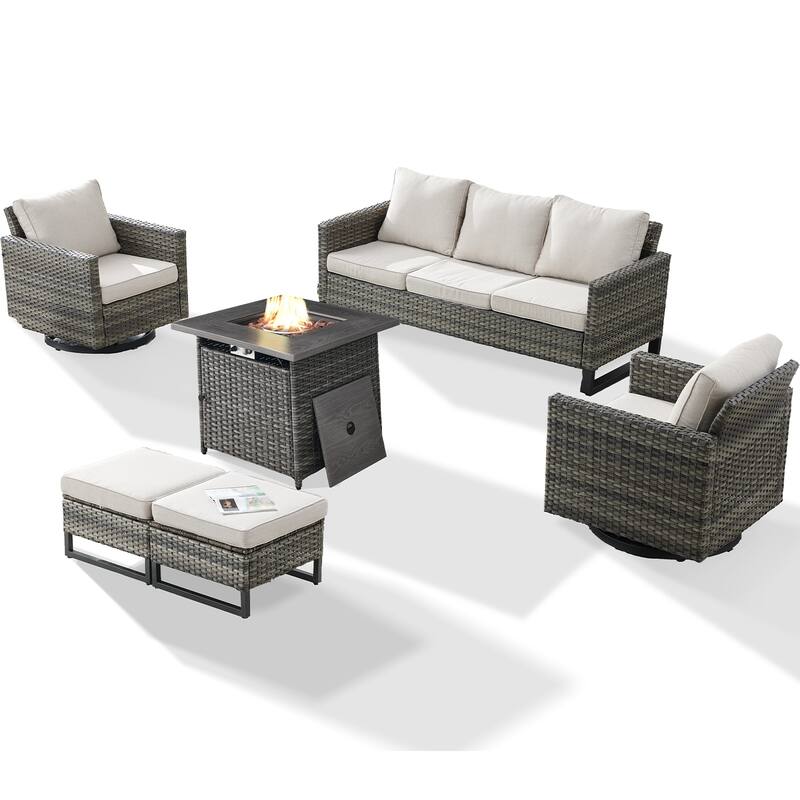 Pati Sofa with Fire Pit Table and Swivel Chairs