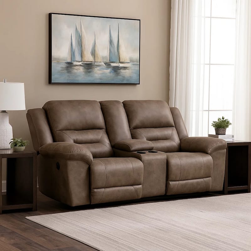Henry 81 Inch Dual Manual Recliner Loveseat Brown Microfiber, Solid Wood