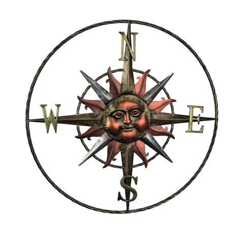 28 Inch Metal Sun Face Compass Rose Indoor Outdoor Home Decor Wall Art - 28 X 28 X 0.75 inches