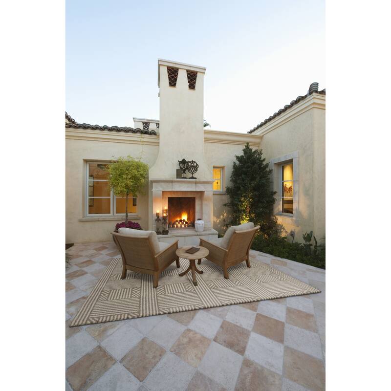 Domani Lesedi Beige Geometric Weave Outdoor Area Rug