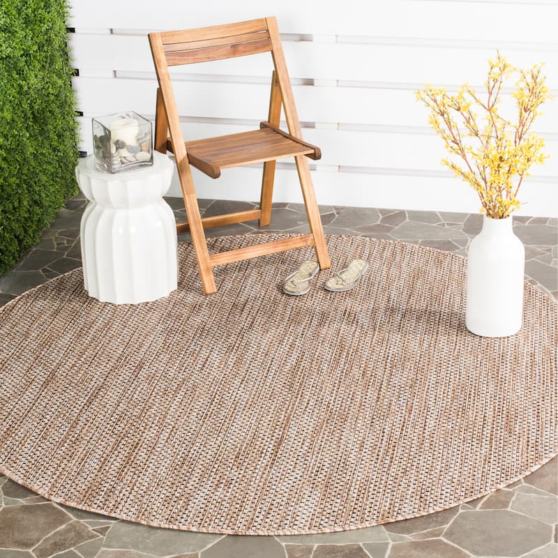 SAFAVIEH Courtyard Begajeta Indoor/Outdoor Waterproof Patio Backyard Rug. - 5'3" Round - Natural/Black