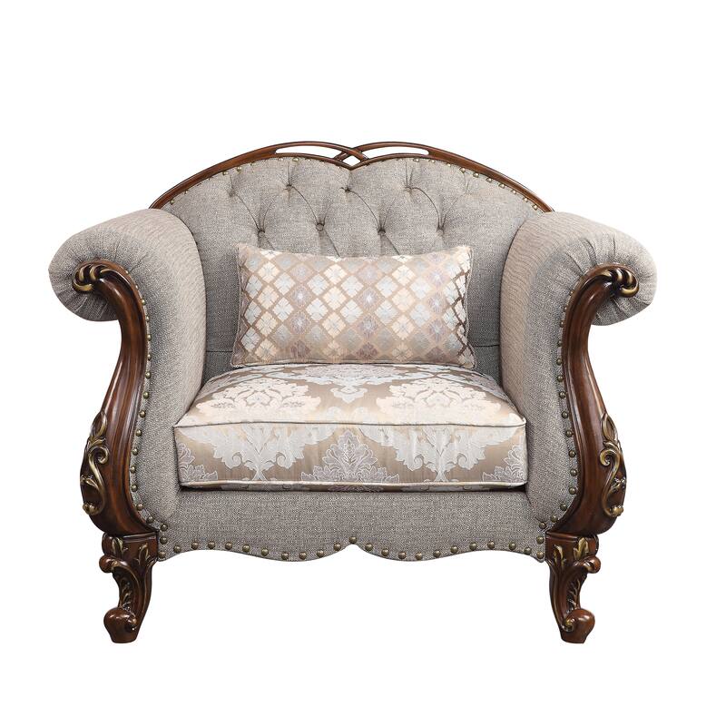 Daphne Gray and Cherry Button-Tufted Accent Chair