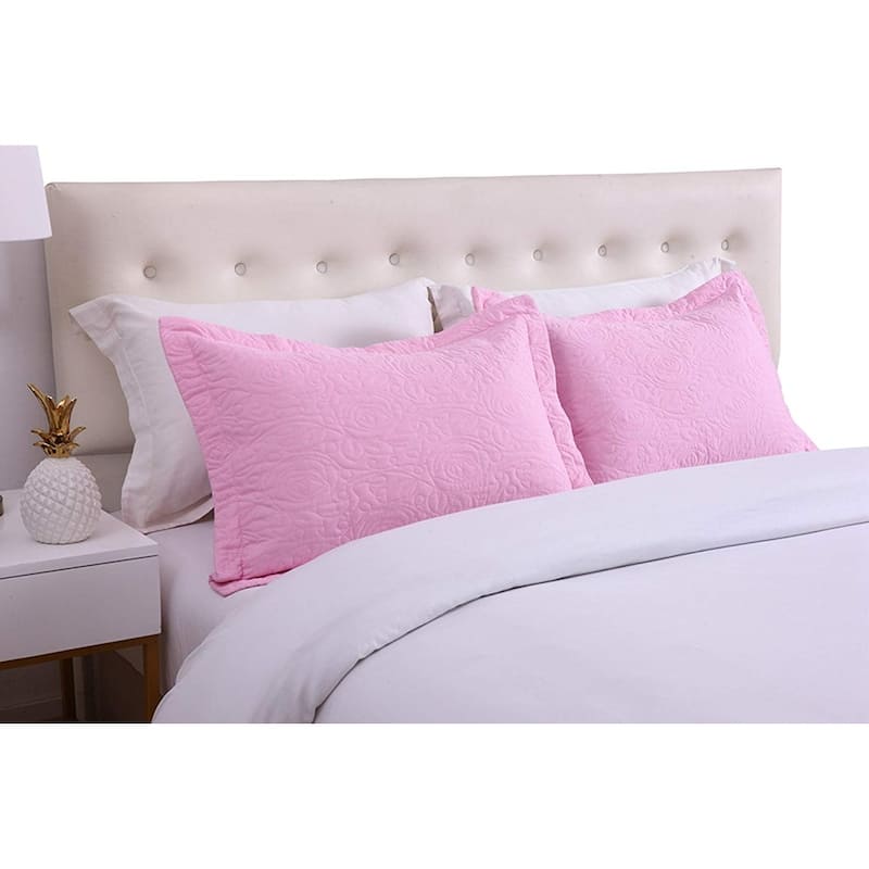 Porch & Den Manor Embroidered Pillow Sham (Set of 2) - Pink - Standard