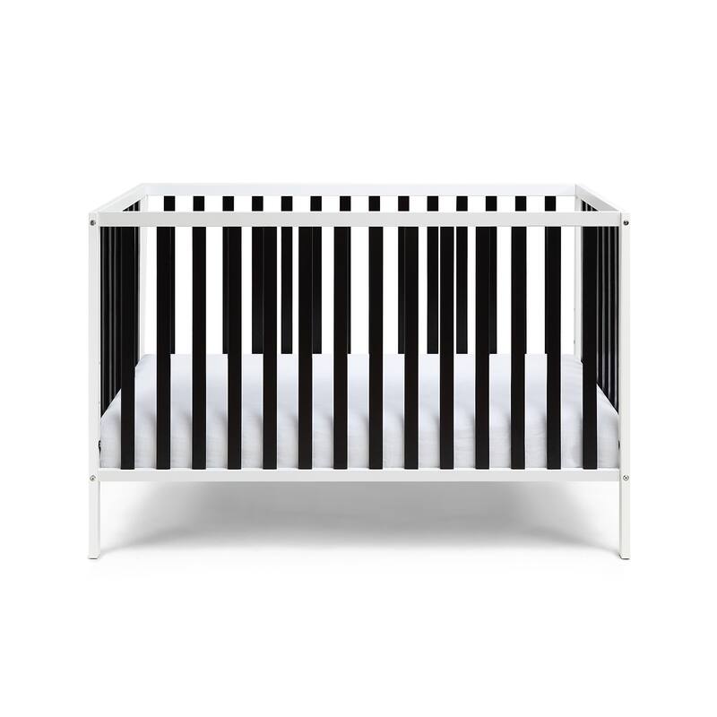 HomeRoots Black and White Solid and Manufactured Wood Standard Three In One Convertible Crib - 53.5