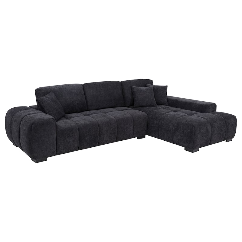 Octavia Fabric Upholstered Track Arm Sectional Sofa Black - 119.25" x 79.5" x 35.5" - Black