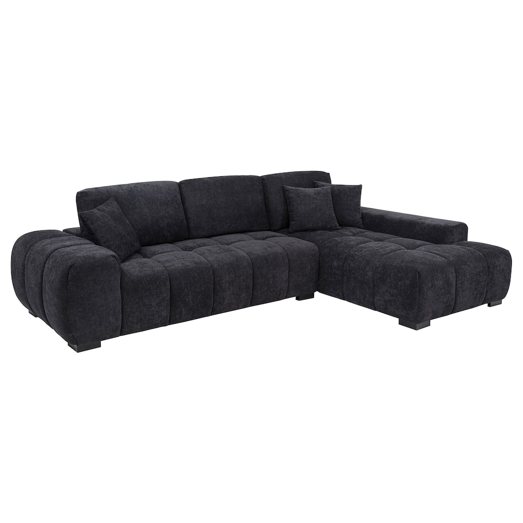 Octavia Fabric Upholstered Track Arm Sectional Sofa Black - 119.25" x 79.5" x 35.5"
