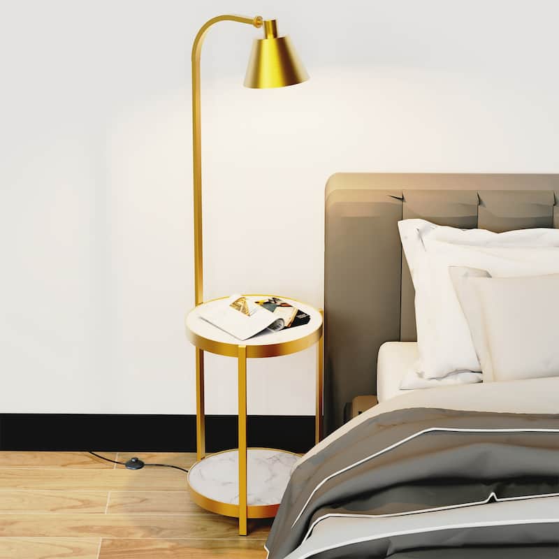 Home Floor Lamp with Side Table, USB Charging Port, Golden Iron Frame - 61"
