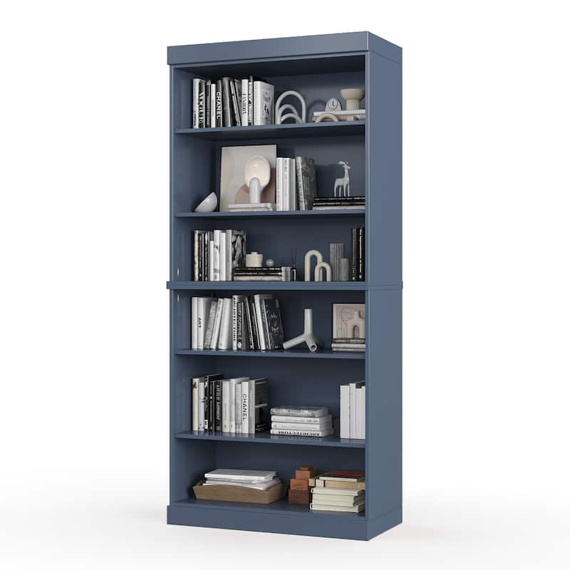 100% Solid Wood 6-Shelf Bookcase with Optional Doors by Palace Imports - No Doors - Antique Blue
