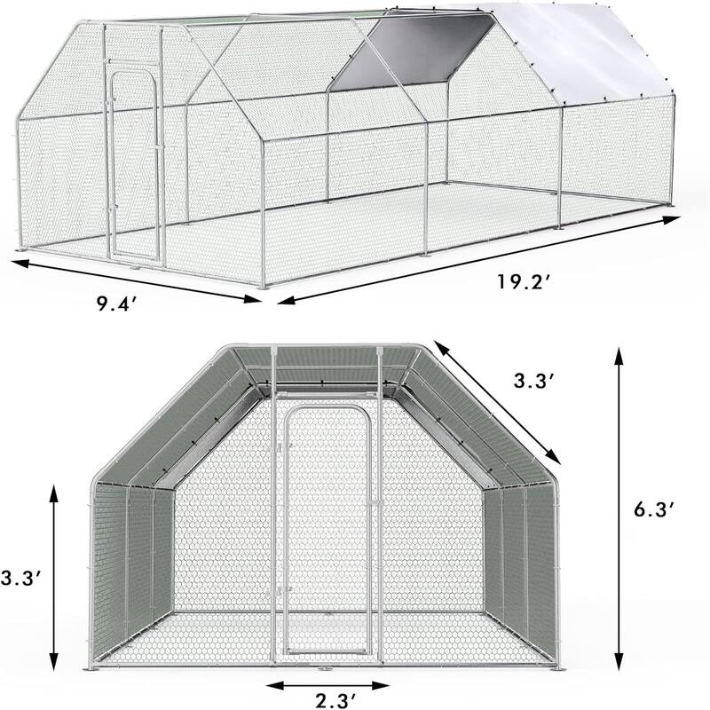 BOSSIN Large Metal Chicken Coop Walk-in Poultry Cage Hen Run House with Waterproof for Outdoor Backyard Farm Use