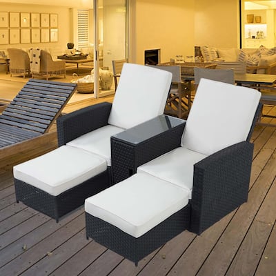 5-Piece Black Wicker Outdoor Recliner Chaise Lounge Sofa Clearance