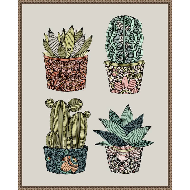 Boho Little Succulents by Valentina Harper Framed Canvas Wall Art Print - Sylvie Beaded Gold