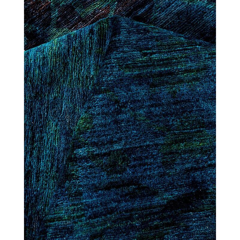 Overton Hand Knotted Wool Vintage Inspired Modern Contemporary Overdyed Blue Area Rug - 8' 10" x 11' 8"