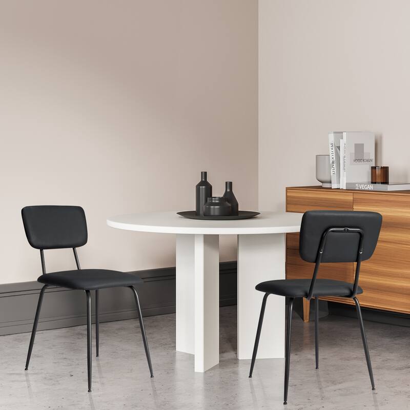 Black Iron Frame Padded Dining Chairs Set of 4 Modern Minimalist - 15.7 x 19.6 x 33.4 in