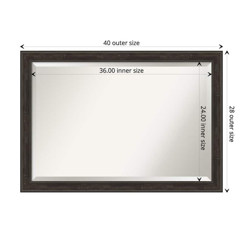 Beveled Bathroom Wall Mirror - Shipwreck Greywash Narrow Frame - Outer Size: 40 x 28 in