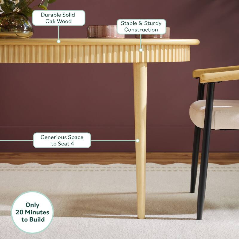 Walker Edison Modern Fluted Oak Wood Veneer Oval Dining Table for 4