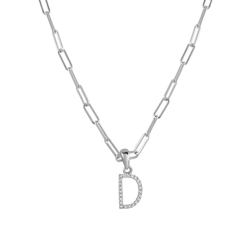 Joelle Collection Diamond Initial Letter Necklace Paperclip 14K Gold 16-inch Chain 1/10 TDW Necklace - D - White