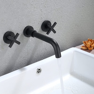 2 Handle Wall Mounted Bathroom Sink Faucet with Cross Design Handles, Rust and Corrosion Resistant and Fingerprint Resistant