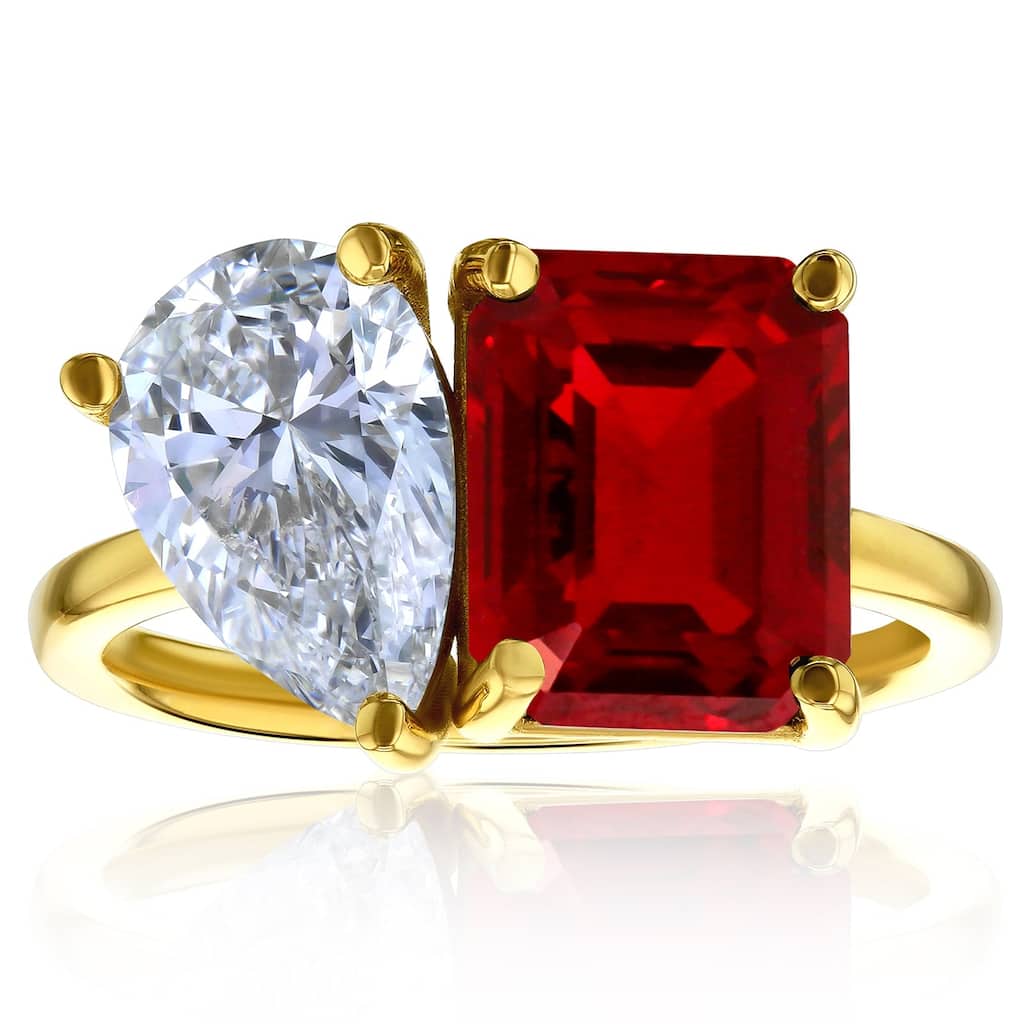 Kobelli Red Ruby & White Diamond 14k Solid Gold 2 Stone Toi et Moi Dorothy Ring (Certified, EF/VS)