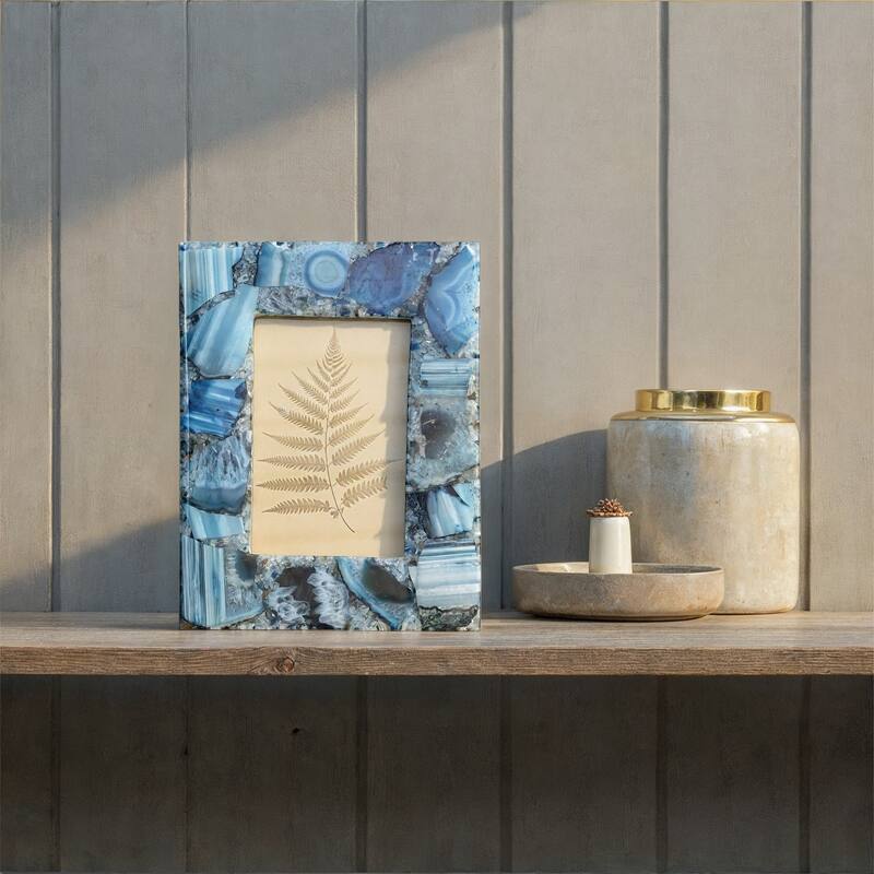 Agate Photo Frame - 7.0"L x 1.0"W x 9.0"H - Blue