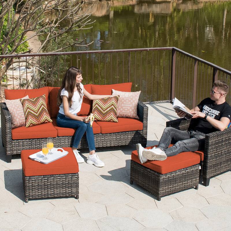 OVIOS 8-piece Patio Wicker Outdoor High-back Sectional Furniture Set